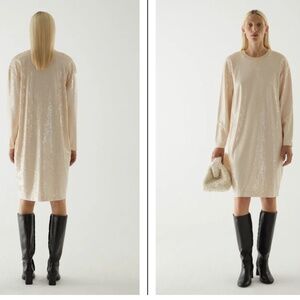 COS Long-Sleeve Oversized Sequin Dress - Trending Quiet Luxury - Size M (runs la